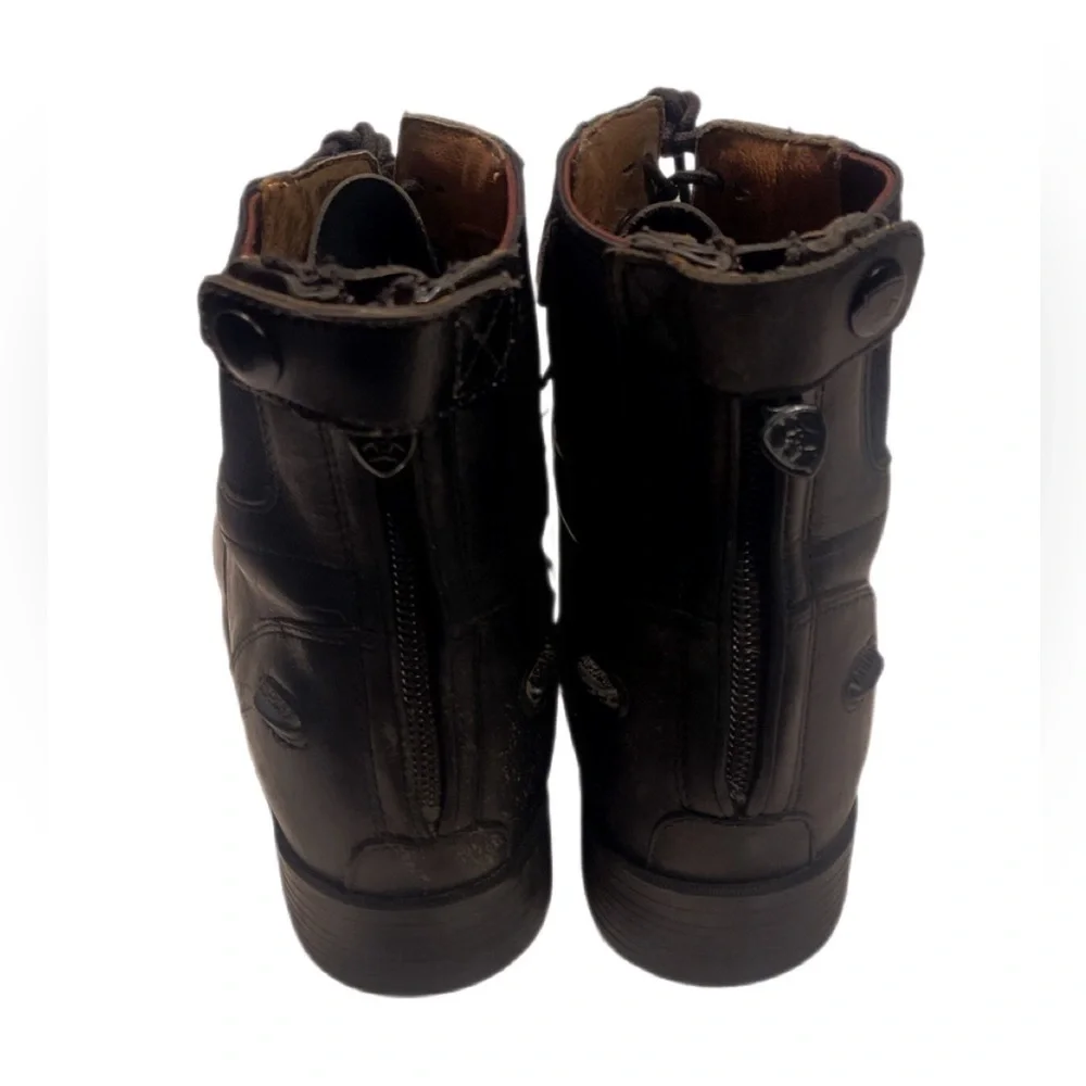 Ariat heritage Black Zipper Bohemian Trendy Leather Stack Heel Lace-Up Boots 7 - Picture 4 of 7